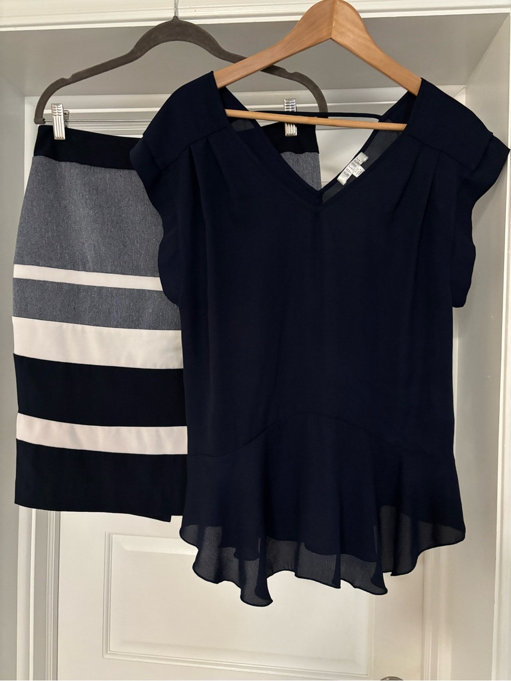 Spense | Navy Blue Peplum Top (M) - Picture 1 of 10